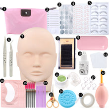 Load image into Gallery viewer, 20 in 1False Eyelash Extension Training Kit Practice Model Head Eye Pads Tweezers Glue Ring Brush Grafting Eyelash Tools Kit
