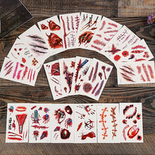 Load image into Gallery viewer, 20 Sheets Halloween Scar Tattoo Stickers Party Funny Scary Bloody Knife Scar Tattoo Simulation Wound Scratches Blood Stickers
