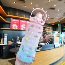 Load image into Gallery viewer, 2000ml Gradient Water Bottle Large Capacity Termos Sport Cute Middle Mouth Vacuum Flask With Straw /Handle/flip Lid Copo Termico
