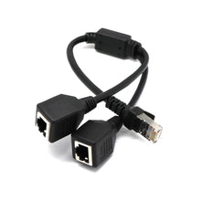Load image into Gallery viewer, RJ45 Network Splitter Adapter Cable 1 Male to 2 Female Socket Port LAN Ethernet Network Splitter Y Adapter Cable
