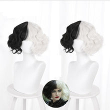 Load image into Gallery viewer, Cruella De Vil Kuila Wig Half Black Half White Small Short Curly Cosplay Wigs Prop

