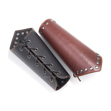 Load image into Gallery viewer, Men Medieval Cosplay Leather Armor Arm Warmers Lace-Up Viking Pirate Knight Gauntlet Wristband Bracer Steampunk Accessories
