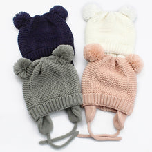 Load image into Gallery viewer, Cute Knitted Pompom Baby Hat Gloves Cap Thick Warm Girl/Boy Hat Gloves Beanie Winter Ear Warm Kids Hat Baby Bonnet Muts
