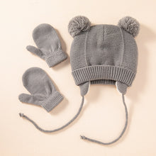 Load image into Gallery viewer, Cute Knitted Pompom Baby Hat Gloves Cap Thick Warm Girl/Boy Hat Gloves Beanie Winter Ear Warm Kids Hat Baby Bonnet Muts
