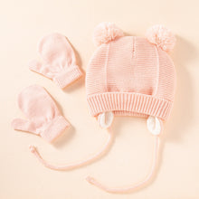 Load image into Gallery viewer, Cute Knitted Pompom Baby Hat Gloves Cap Thick Warm Girl/Boy Hat Gloves Beanie Winter Ear Warm Kids Hat Baby Bonnet Muts
