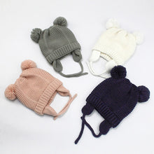 Load image into Gallery viewer, Cute Knitted Pompom Baby Hat Gloves Cap Thick Warm Girl/Boy Hat Gloves Beanie Winter Ear Warm Kids Hat Baby Bonnet Muts
