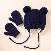 Load image into Gallery viewer, Cute Knitted Pompom Baby Hat Gloves Cap Thick Warm Girl/Boy Hat Gloves Beanie Winter Ear Warm Kids Hat Baby Bonnet Muts
