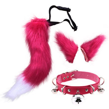 Load image into Gallery viewer, Faux Fur Kitten Wolf Long Tail Ears Hair Clips and Faux Leather Neck Collar Choker Set Halloween Party Cosplay Costume M24 21
