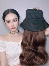 Load image into Gallery viewer, Bucket Hat Wig Female Net Red Big Wave Black Mid-Length Hair Hat Natural Wig Temperament Simulation Integrated Head Cover
