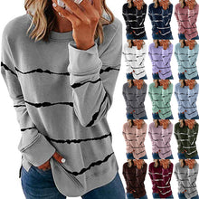 Load image into Gallery viewer, Women's Tie-Dyed Printed Striped Top Versatile round-Neck Shirt Loose Long-Sleeved T-shirt
