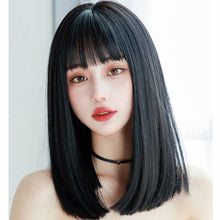 Load image into Gallery viewer, Lisa Same Cartoon Qi Bangs Black Median to Long Straight Hair Ruili Cute Fashion Whole Wig Full-Head Wig
