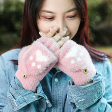Load image into Gallery viewer, Nylon Mink Lint-Free Cartoon Cute Bear Claw Knitted Half Finger Flip Gloves
