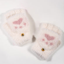 Load image into Gallery viewer, Nylon Mink Lint-Free Cartoon Cute Bear Claw Knitted Half Finger Flip Gloves
