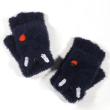 Load image into Gallery viewer, New Flip Half Finger Warm Gloves Imitation Mink Cartoon Embroidery Knitted Student Writing Gloves
