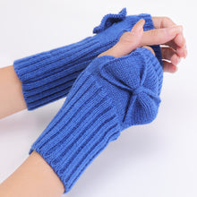 Load image into Gallery viewer, Autumn and Winter Women's Bow Cute Fashion Gloves Knitted Wool Keep Warm Half Finger Fingerless Gloves
