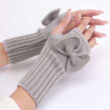 Load image into Gallery viewer, Autumn and Winter Women's Bow Cute Fashion Gloves Knitted Wool Keep Warm Half Finger Fingerless Gloves
