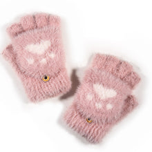 Load image into Gallery viewer, Nylon Mink Lint-Free Cartoon Cute Bear Claw Knitted Half Finger Flip Gloves
