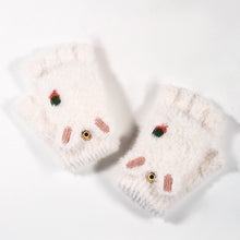 Load image into Gallery viewer, New Flip Half Finger Warm Gloves Imitation Mink Cartoon Embroidery Knitted Student Writing Gloves
