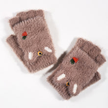 Load image into Gallery viewer, New Flip Half Finger Warm Gloves Imitation Mink Cartoon Embroidery Knitted Student Writing Gloves
