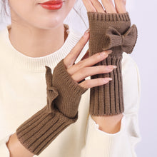 Load image into Gallery viewer, Autumn and Winter Women's Bow Cute Fashion Gloves Knitted Wool Keep Warm Half Finger Fingerless Gloves
