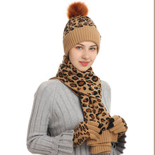 Load image into Gallery viewer, 2023 Winter Leopard Print Thickened Woolen Cap Outdoor Keep Warm Hat Scarf Gloves Three-Piece Set
