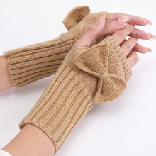 Load image into Gallery viewer, Autumn and Winter Women's Bow Cute Fashion Gloves Knitted Wool Keep Warm Half Finger Fingerless Gloves
