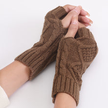 Load image into Gallery viewer, Wool Keep Warm Half Finger Open Finger Gloves Autumn and Winter Women's Short Rhombus Cute Fashion Gloves
