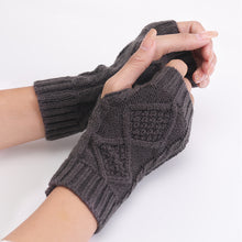 Load image into Gallery viewer, Wool Keep Warm Half Finger Open Finger Gloves Autumn and Winter Women's Short Rhombus Cute Fashion Gloves
