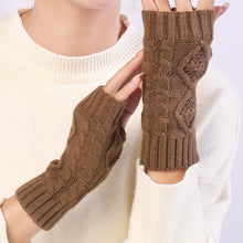 Load image into Gallery viewer, Wool Keep Warm Half Finger Open Finger Gloves Autumn and Winter Women's Short Rhombus Cute Fashion Gloves
