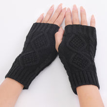 Load image into Gallery viewer, Wool Keep Warm Half Finger Open Finger Gloves Autumn and Winter Women's Short Rhombus Cute Fashion Gloves
