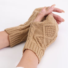 Load image into Gallery viewer, Wool Keep Warm Half Finger Open Finger Gloves Autumn and Winter Women's Short Rhombus Cute Fashion Gloves
