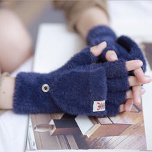 Load image into Gallery viewer, Plush Gloves Autumn and Winter Flip Knitted Gloves Warm Thickened Bag Finger Leakage Imitation Mink
