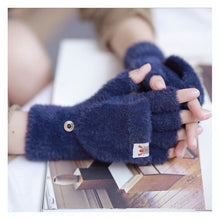 Load image into Gallery viewer, Plush Gloves Autumn and Winter Flip Knitted Gloves Warm Thickened Bag Finger Leakage Imitation Mink
