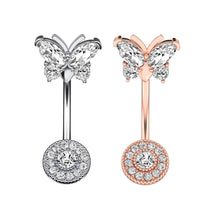 Load image into Gallery viewer, Upper Butterfly Lower round Zircon Navel Ring Navel Stud Human Body Piercing Accessories
