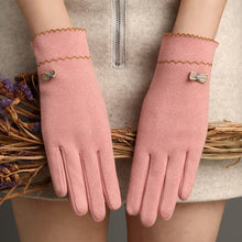 Load image into Gallery viewer, Rabbit Plush Double Flower Bud Butterfly Simple Elegant Women's Warm Touch Screen Clothing Gloves

