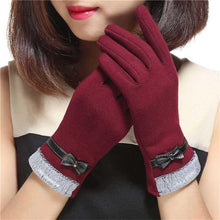 Load image into Gallery viewer, Autumn and Winter Women's Non-Inverted Velvet Touch Screen Warm Bow Slimming Gloves Finger Korean Style Gloves
