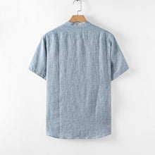 Load image into Gallery viewer, Summer Men's Linen Short-Sleeved Shirt Chinese Style Retro Buckle Stand Collar Linen

