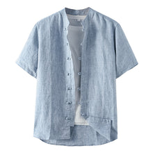Load image into Gallery viewer, Summer Men's Linen Short-Sleeved Shirt Chinese Style Retro Buckle Stand Collar Linen
