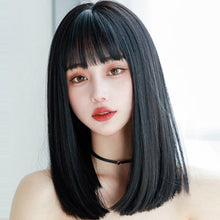 Load image into Gallery viewer, Lisa Same Cartoon Qi Bangs Black Median to Long Straight Hair Ruili Cute Fashion Whole Wig Full-Head Wig

