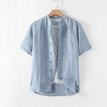 Load image into Gallery viewer, Summer Men's Linen Short-Sleeved Shirt Chinese Style Retro Buckle Stand Collar Linen

