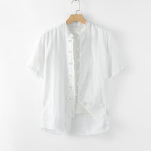 Load image into Gallery viewer, Summer Men's Linen Short-Sleeved Shirt Chinese Style Retro Buckle Stand Collar Linen
