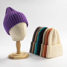 Load image into Gallery viewer, Autumn and Winter Knitted Hat Women's Fashion Cotton Cashmere Korean Warm Woolen Cap Solid Color Flanging Men's Pullover
