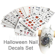 Load image into Gallery viewer, 24 Pcs Halloween Nail Art Water Sticker Set Anime Skull Bone Decals Gel Polish Slider Accessories Nail Decorations LASTZ731-755

