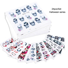 Load image into Gallery viewer, 24 Pcs Halloween Nail Art Water Sticker Set Anime Skull Bone Decals Gel Polish Slider Accessories Nail Decorations LASTZ731-755
