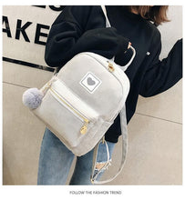 Load image into Gallery viewer, Fashion Women Schoolbags Shoulder Cute Hairball Corduroy Backpack Female Zipper Bag Girl Mochila Bag
