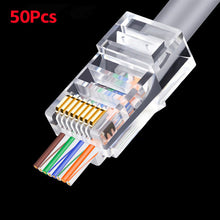 Load image into Gallery viewer, 50pcs Rj45 Connector Cat5e Cat6 Connector Network Unshielded 8Pin Modular Utp Rj45 Plugs Have Hole HY1525
