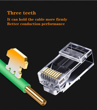 Load image into Gallery viewer, 50pcs Rj45 Connector Cat5e Cat6 Connector Network Unshielded 8Pin Modular Utp Rj45 Plugs Have Hole HY1525
