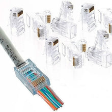 Load image into Gallery viewer, 50pcs Rj45 Connector Cat5e Cat6 Connector Network Unshielded 8Pin Modular Utp Rj45 Plugs Have Hole HY1525
