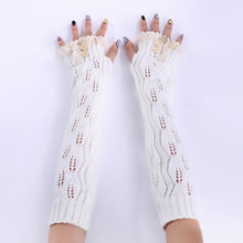 Load image into Gallery viewer, Lace Button Knitted Wool Keep Warm Open Finger Half Finger Women's Sleeve Cover Gloves
