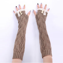 Load image into Gallery viewer, Lace Button Knitted Wool Keep Warm Open Finger Half Finger Women's Sleeve Cover Gloves
